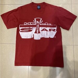 Red Short Sleeve Tee with Graphic Design